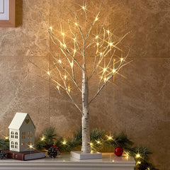 Vanthylit Lighted Tree White Birch Tree with LED Lights Prelit Artificial Tree with Timer Centerpiece Tree Light for Christmas Decorations Light Up Tabletop Tree Home Decor (2 FT Warm White)
