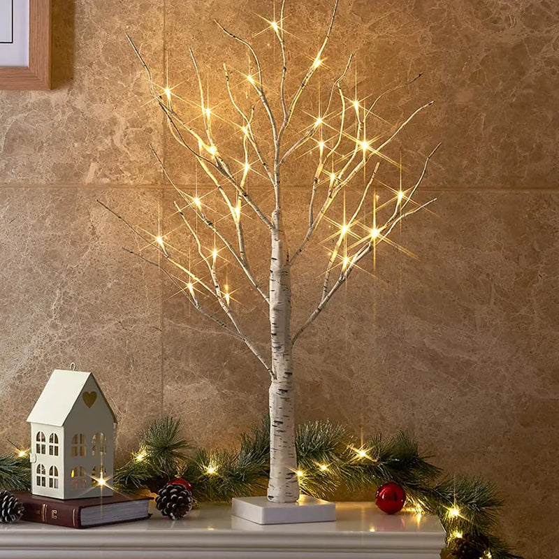 Vanthylit Lighted Tree White Birch Tree with LED Lights Prelit Artificial Tree with Timer Centerpiece Tree Light for Christmas Decorations Light Up Tabletop Tree Home Decor (2 FT Warm White)