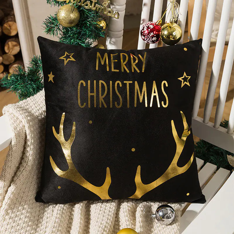 Nordic Christmas Pillow Cover with Gilded Letters