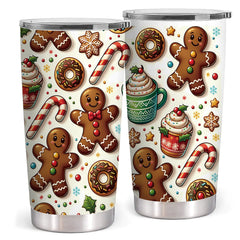 Niduilef Christmas Gifts for Women-20 oz Stainless Steel Insulated Travel Tumbler Coffee Mug Cup-Funny Christmas Gifts for Women Men Friends Family Gingerbread Man