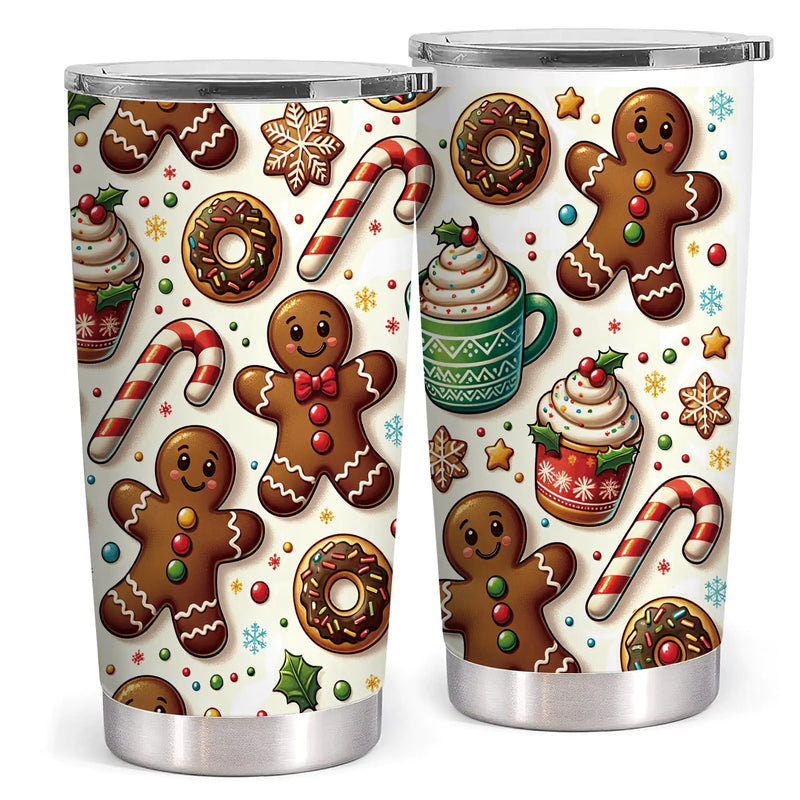 Niduilef Christmas Gifts for Women-20 oz Stainless Steel Insulated Travel Tumbler Coffee Mug Cup-Funny Christmas Gifts for Women Men Friends Family Gingerbread Man